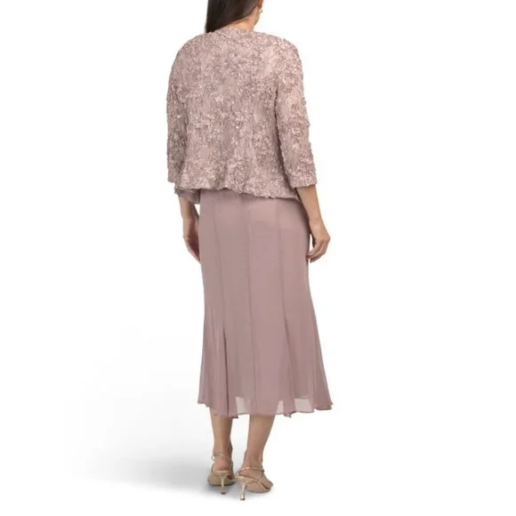 ALEX EVENINGS Pink 2pc Tea-length Dress With Jacket Women